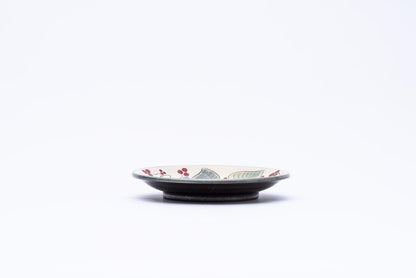 5寸皿 赤絵唐草線彫