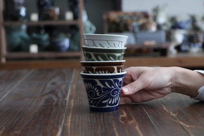 カップ極小 一色唐草線彫